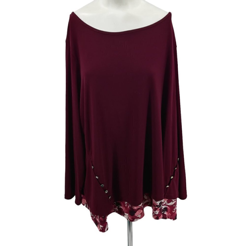 Susan Graver Liquid Knit Stretch Long Sleeve Tunic Blouse Size 3X Plus Floral
